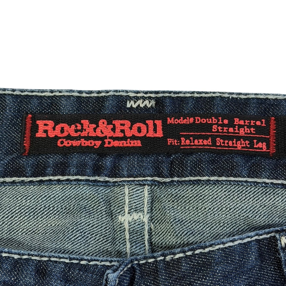 Rock & Roll Cowboy Double Barrel Relaxed Straight Jeans 38x32 Dark Wash M0S-8525 - Picture 3 of 12